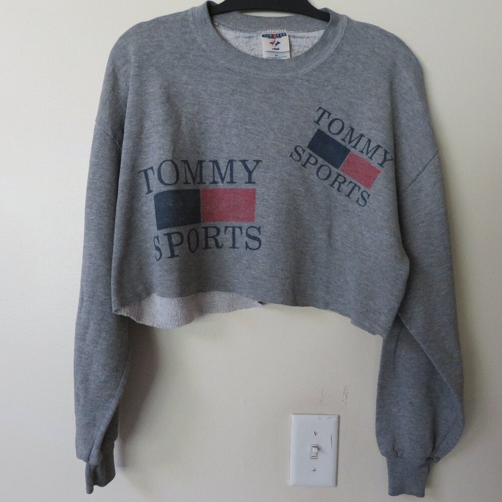 TOMMY SPORTS Cropped Crewneck Sweater JerZees size XL 90s